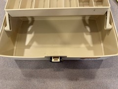 Vintage Plano 4100 Tackle Box Green Beige With 16 New Sealed Soft Baits