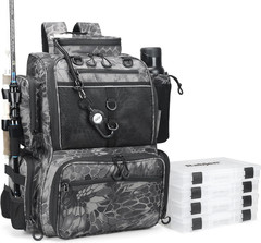 Fishing Tackle Backpack with Rod Holders, Bottle Holder, Storage Bag Store Fishi
