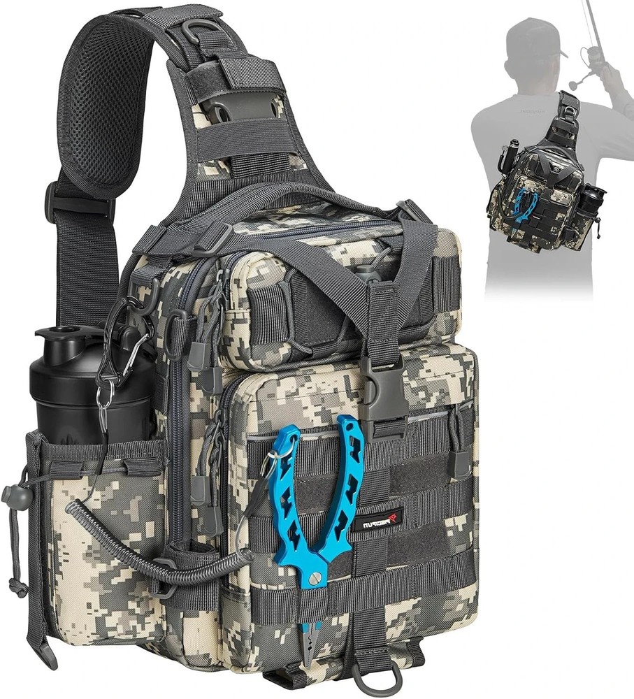 Piscifun Fishing Backpack with Rod Holder, Lightweight Sling Bag Storge Gear and