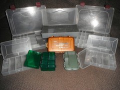 Plano Lures / Fly-Fishing Flies / Tackle Boxes organizers- Lot of (8) and Knife
