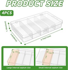 4 Pack 5-Grid Clear Plastic Fishing Tackle Accessory Box Fishing Tackle Storage