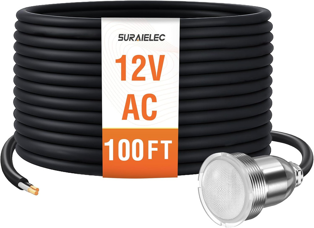 1.5 Inch LED Nicheless Pool Light, 12V AC 18W 6000K, 100FT Cord | for Inground P