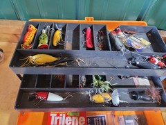 Vintage Shakespeare Tackle Box with Lures, Tackle & Berkley Line – Loaded
