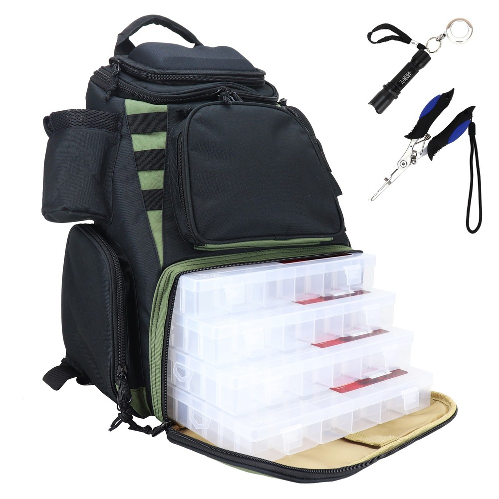 Osage River Ultimate Fishing Backpack Night Fish Light Medium Bag w Tackle Boxes