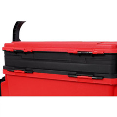 9 In. W Red Plastic Portable Dual-Layer Fishing Tackle Tool Box with Rod Holder,