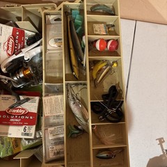 VINTAGE Large Plano 8606 High-Hip 6 Tray FISHING & Tackle Box W/ Tackle & Reels