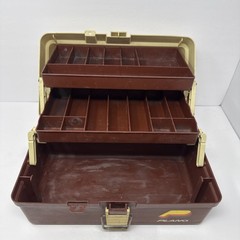 Vintage Plano Fishing Tackle Box Tan Brown Two Trays Plastic Travel Organizer