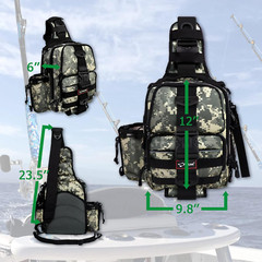 118 Inches Folding Fishing Landing Net and Fishing Tackle Backpack Black(Digital