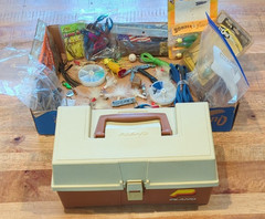 VTG Plano Molding Co. Model 2200 2 Tray Tackle Box With Used Supplies USA made