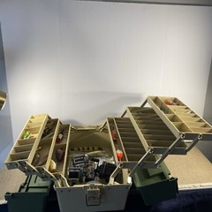 Vintage Plano Tackle Box 2 Side 6 Tray Locking System USA Made 17” W/Lures Reels