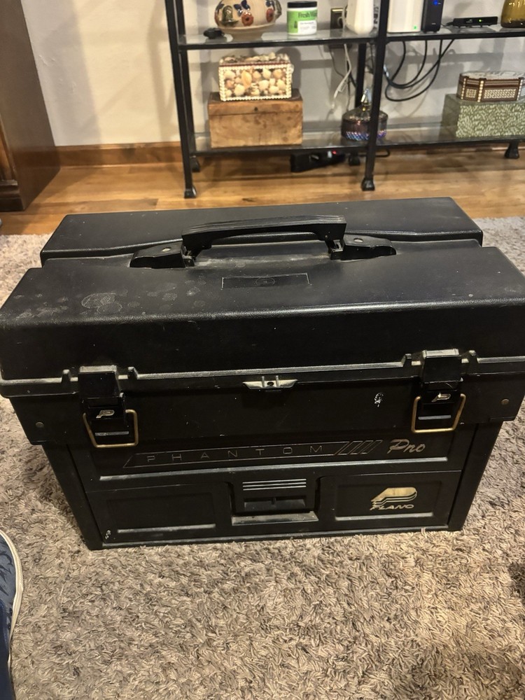 Vintage Plano Phantom Pro Tackle Box Fishing Black Rare 4 Drawer Complete