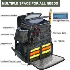 Fishing Backpack Water Resistant Tackle Storage Bag with Rod Holders Cooler for