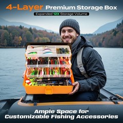 PLUSINNO Large 4-Layer Tackle Box with 14.5″ x 8.3″ x 8.1″, Orange