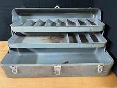 Vintage 2-Tier MY BUDDY Tackle Box Heavy Duty Metal 19 inches x 6.5″ x 7″