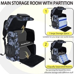 Fishing Backpack with Rod Holder, Large 50L Camo Black with 4 Tackle Boxes