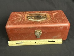 Vintage JC Higgins Sears Roebuck Metal Tool Box Fishing Small Tackle Tray Copper