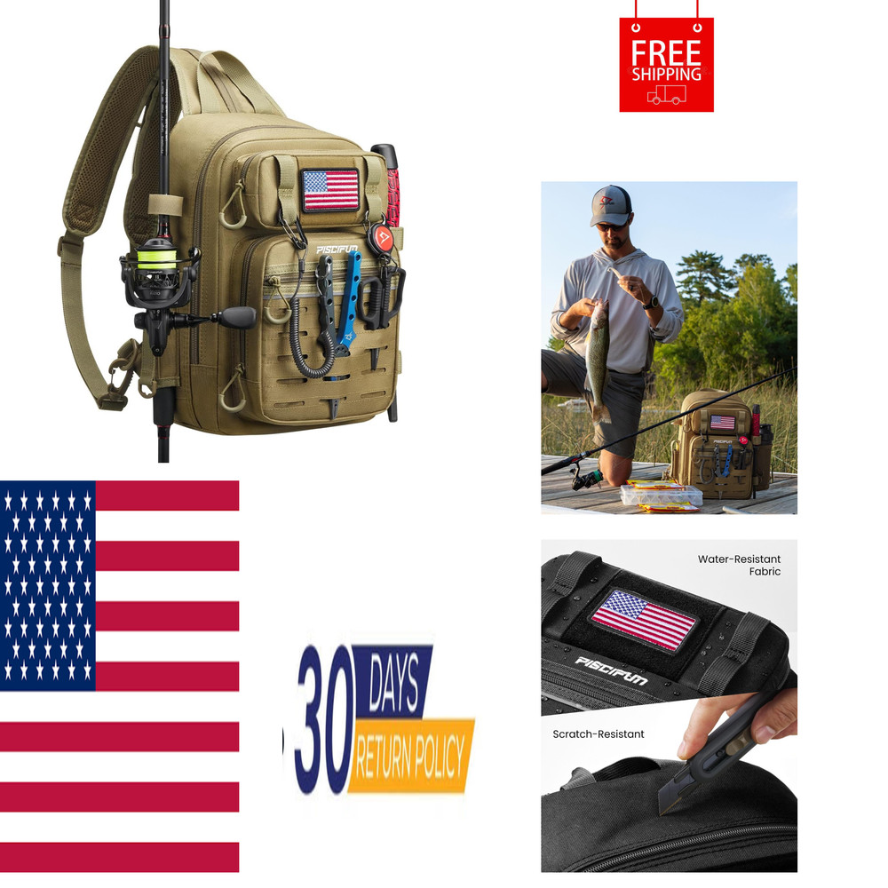 Fishing Backpack Tackle Bag, MOLLE & 2 Rod Holders, Multi Storage