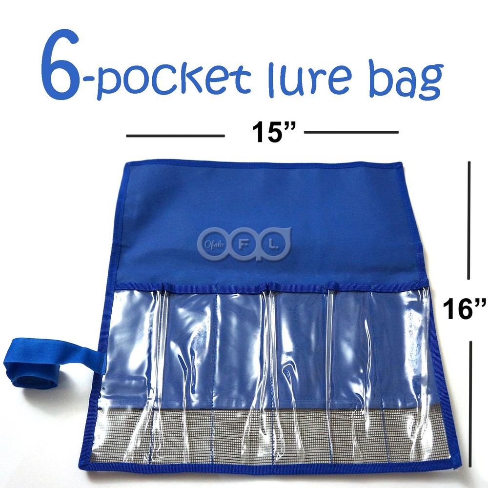 1pcs Blue Fishing 6-Pocket Lure Jig Bag Rollup Trolling Storage Jig bait bags