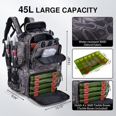 Fishing Backpack with 4 Tackle Boxes,900D Water-Resistant Tackle Backpack wit…