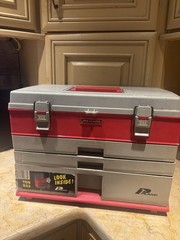 VTG Plano Model 833 Tackle Box 3 Drawer w/Top Storage Red & Gray USA Lockable