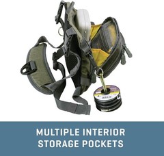 Olive Green Fly Fishing Pack with Zippered Workstation & Multiple Compartments