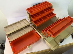 Vintage Flambeau Adventurer Tackle Box Set 1566 6-Tray Hip Roof & PA-102 Orange