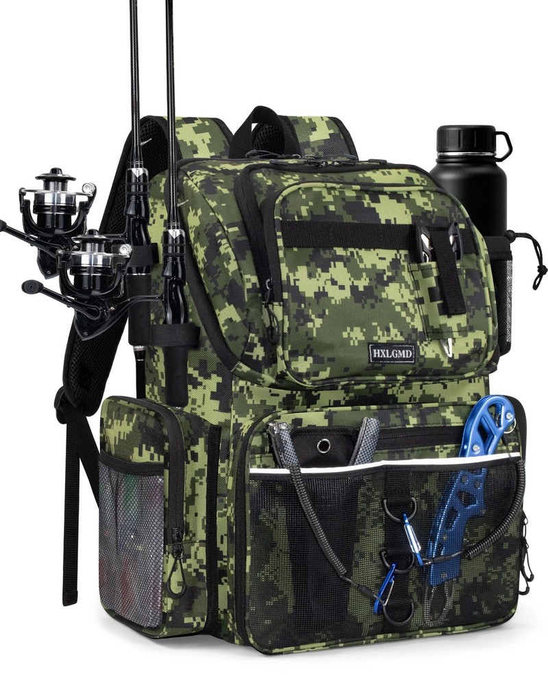 Fishing Backpack with Rod Holders, 43L Large Water Resistant Tackle Bag Stora…