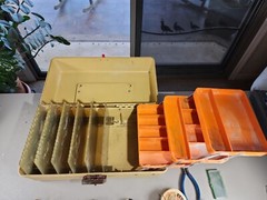 Vintage Old Pal Woodstream 6200 Bass Boss Fishing Tackle Spinner Bait Box EXTRAS
