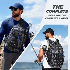 16.5 x 11.8 x 5.5 inches, Black Camo Backpack With Rod and Reel Combo