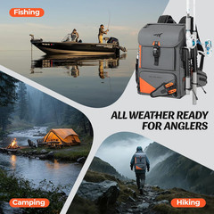 All Weather Fishing Tackle Backpack with 4 Waterproof Tackle Boxes & Removable R
