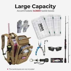 Piscifun Fishing Tackle Backpack, Rod & Gear Holder, Standard, Khaki