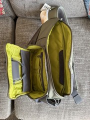 Orvis Nylon Sling Pack Fishing Tackle Bag, 2 Pockets, Green/Gray MPN 25FR