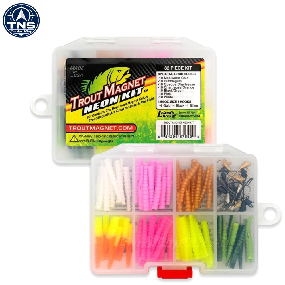 82-Piece Neon Fishing Gear Kit Trout Bait Hooks Set for Freshwater