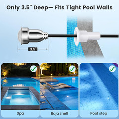1.5 Inch LED Nicheless Pool Light, 12V AC 18W 6000K, 100FT Cord | for Inground P