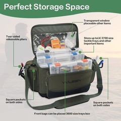 YVLEEN Large Outdoor Water-Resistant Fishing Tackle Bag 3600/3700 Box Army Green