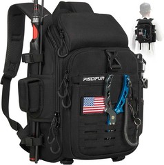 Piscifun Fishing Tackle Backpack with Rod & Gear Holder, Lightweight Fishing Tac