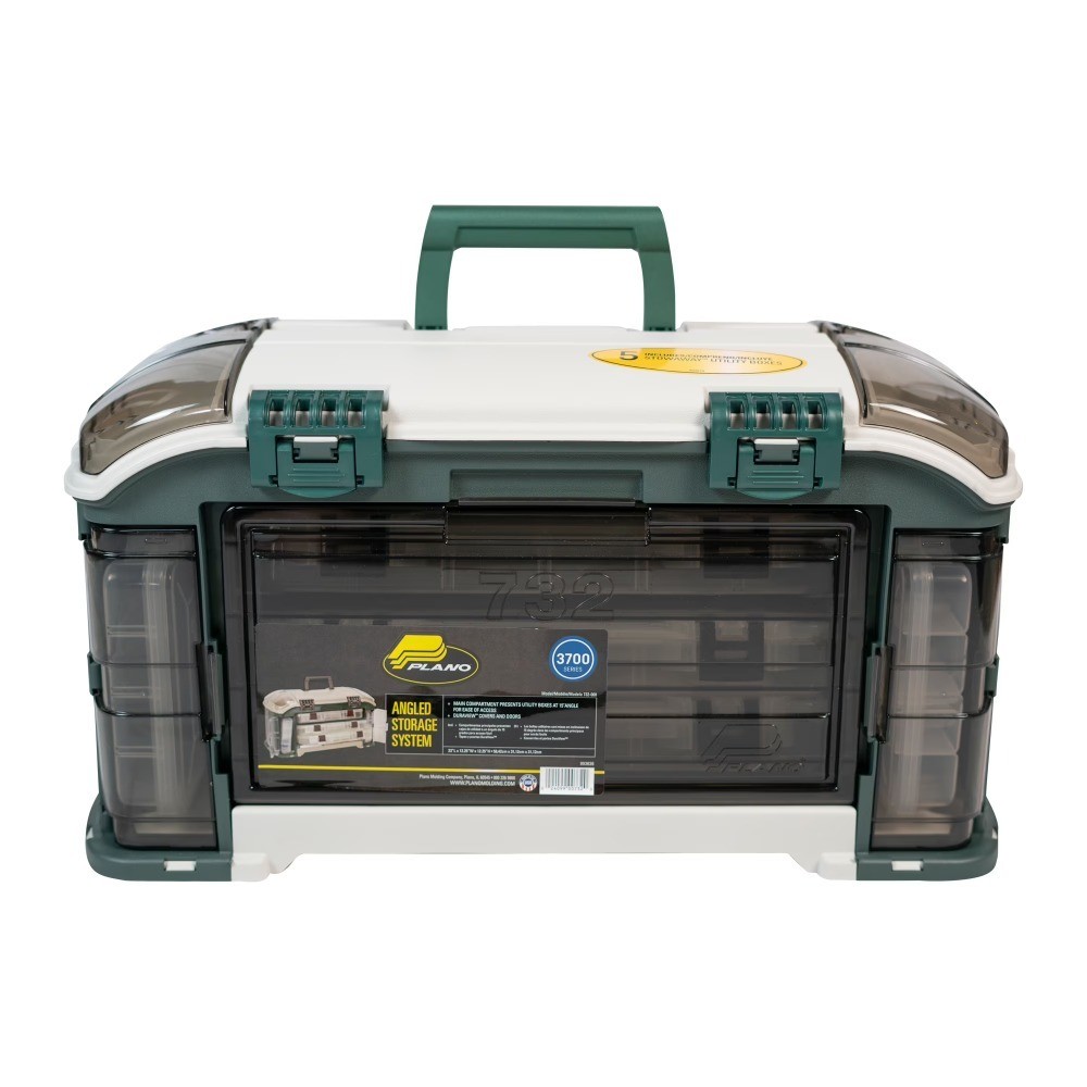 Angled Fishing Tackle Box Outdoor Sports Gear Storage System Green Tan 11.5oz