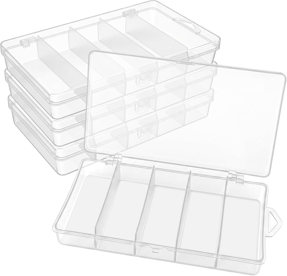 4 Pack 5-Grid Clear Plastic Fishing Tackle Accessory Box Fishing Tackle Storage