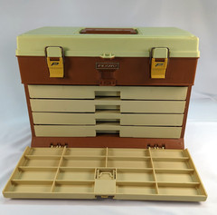 Vintage Plano 757 Tackle Box Fishing Storage Brown/Tan Made In USA 4 Drawers