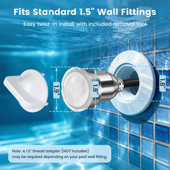 1.5 Inch LED Nicheless Pool Light, 12V AC 18W 6000K, 100FT Cord | for Inground P