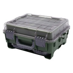 Fishing Tackle Box Olive Green 3-Tier Removable Divider Trays Clear Lid Storage