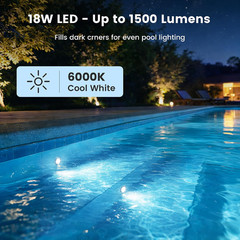 1.5 Inch LED Nicheless Pool Light, 12V AC 18W 6000K, 100FT Cord | for Inground P
