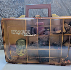 Vintage Plano Magnum Tackle Box Double Sided + Fishing Lures & Flies. 12 x 8 x 4