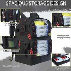 Fishing Tackle Backpack with Cooler,45L Large Tackle Bag with 2 Rod Holders