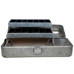 Vtg UMCO Model 400 Aluminum Silver Fishing Tackle Box 2 Tier Trays Black Handle