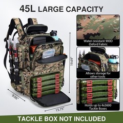 Fishing Backpack, 900D Water-Resistant Tackle Backpack with Rod Holders, Hard…