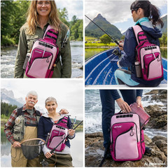 Goture Pink Fishing Tackle Bag, 1680D Water-Resistant Sling Fishing Backpack wit