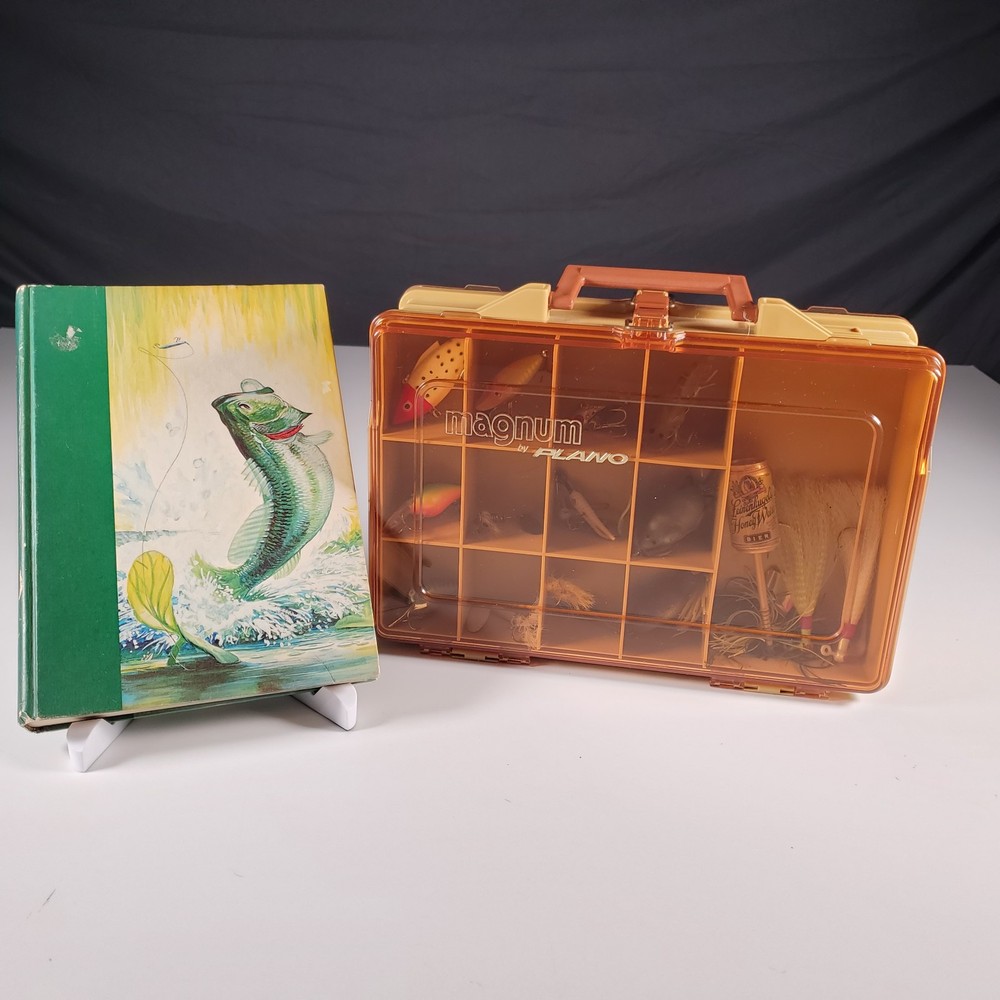 Vintage Plano Magnum Tackle Box Organizer Amber Fishing Storage Case
