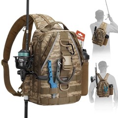 Piscifun Fishing Backpack with Rod Holder, Lightweight Sling Tackle Bag