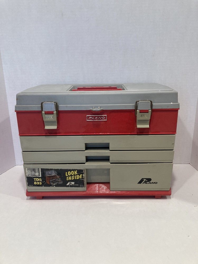 Vintage Plano 833 Molded Plastic USA Made 3 Drawer Fishing Cabinet Tackle Box.